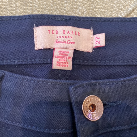 Ted Baker full length navy blue pant, rose gold button & ankle zipper detail - Picture 4 of 5